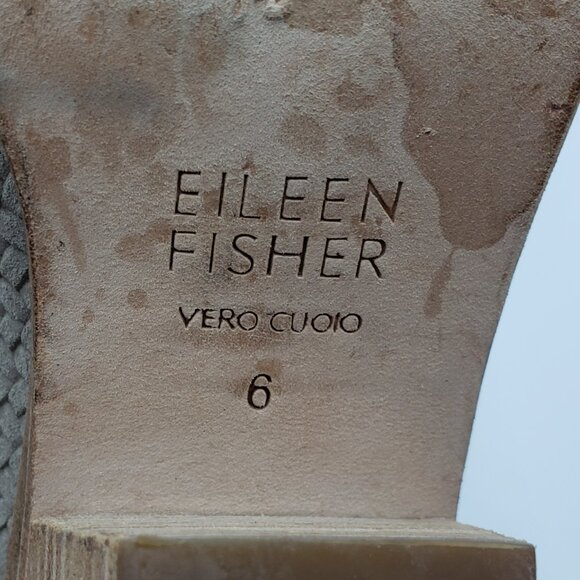 Eileen Fisher Slew Leather Lace Up Boots 6 Womens Booties Block Heels Taupe - Picture 6 of 8